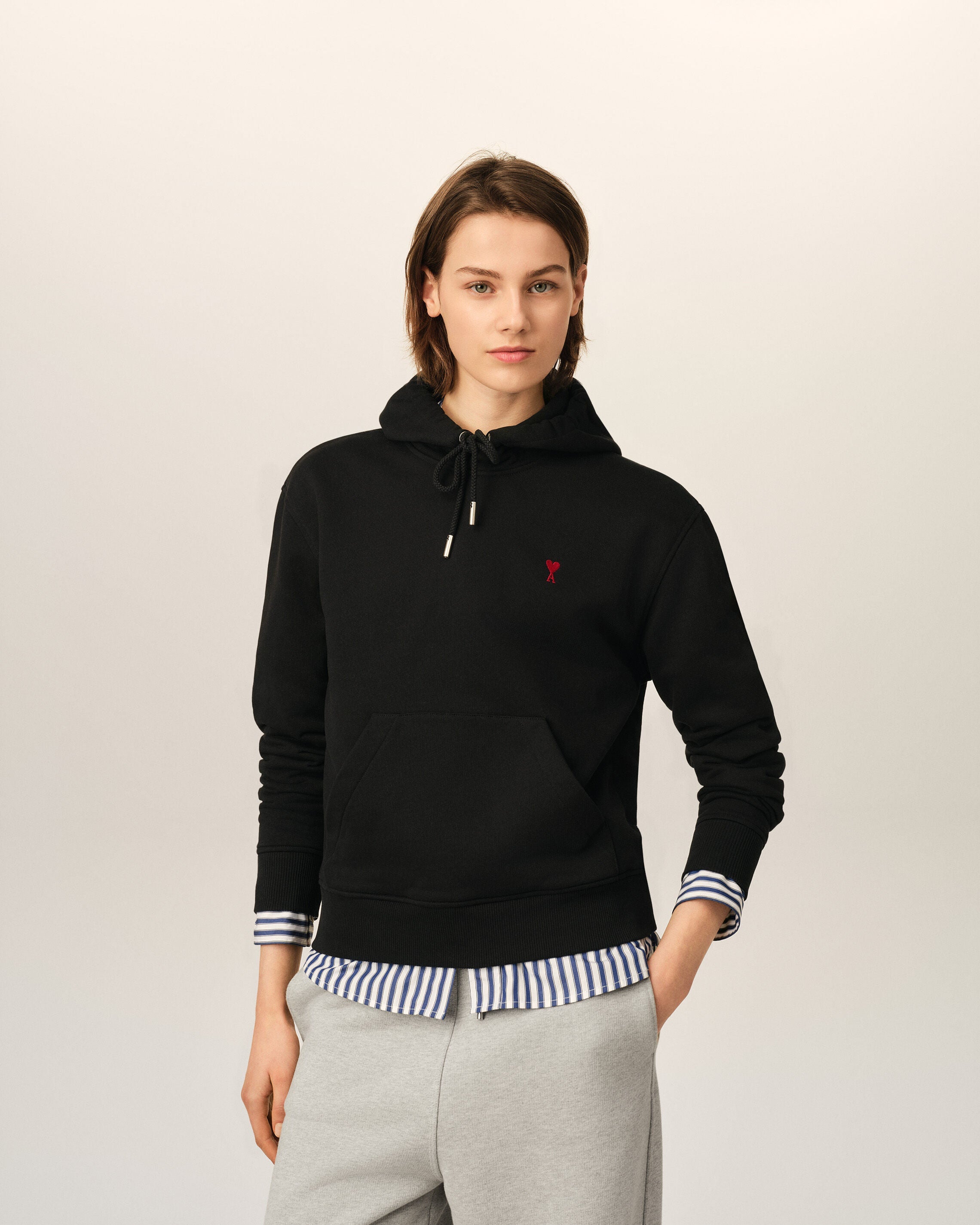 Ami Paris Ami de Coeur Unisex Cotton Hoodie Black